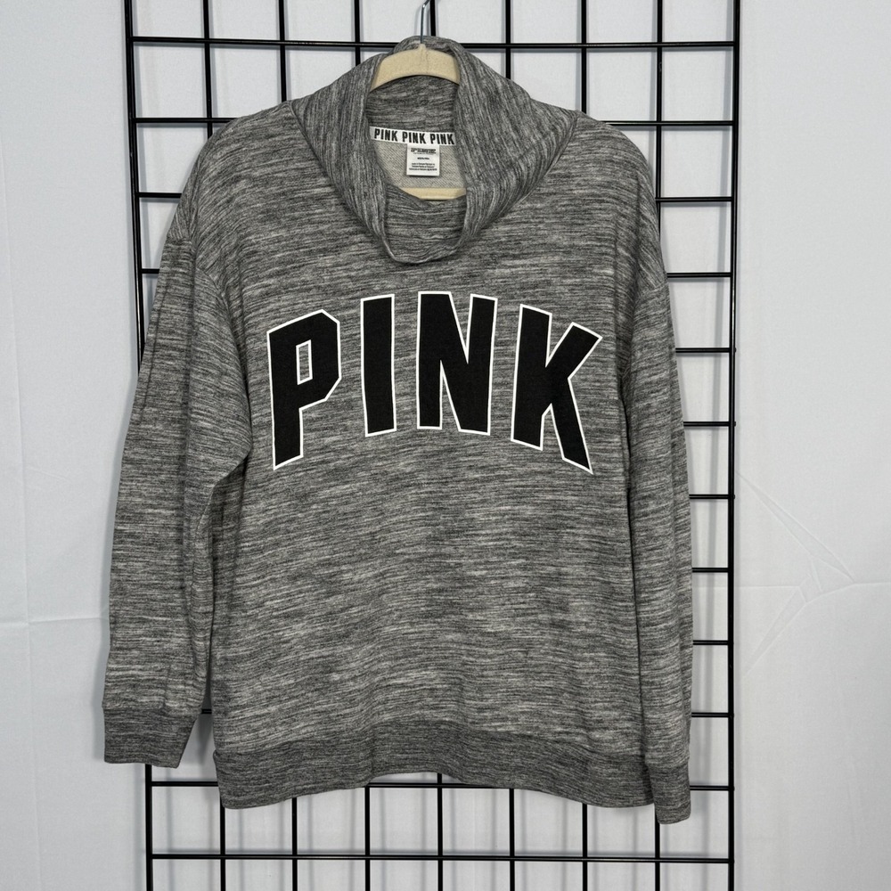 Victoria's Secret PINK Funnel Neck Pullover Womens Medium Gray Loungewear Pocket